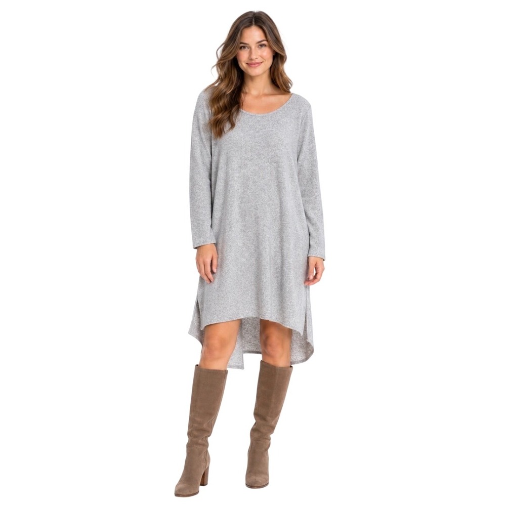 Moth Anthropologie Gray Brushed Knit Long Sleeve High Low Tunic Dress XL